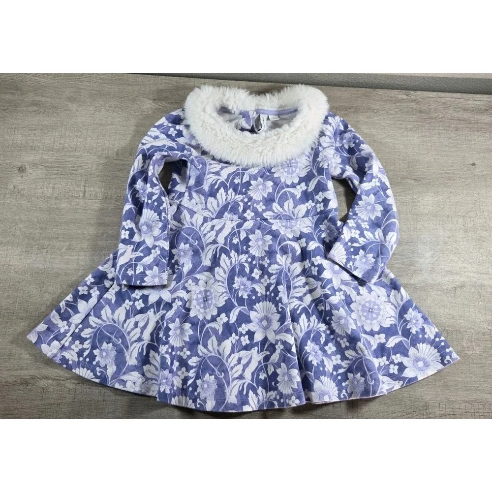 Janie and Jack 2pc Holiday Dress Set Fur Trim & Floral‎ Size 3T